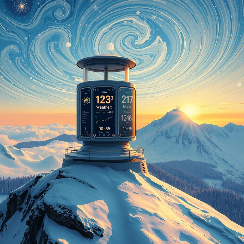 Futuristic Weather Station in Van Gogh Impasto Style