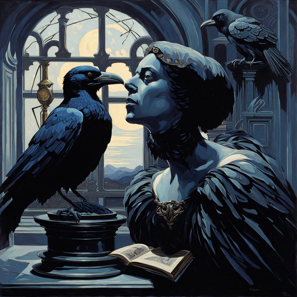 Mysterious Raven in Midnight Chiaroscuro
