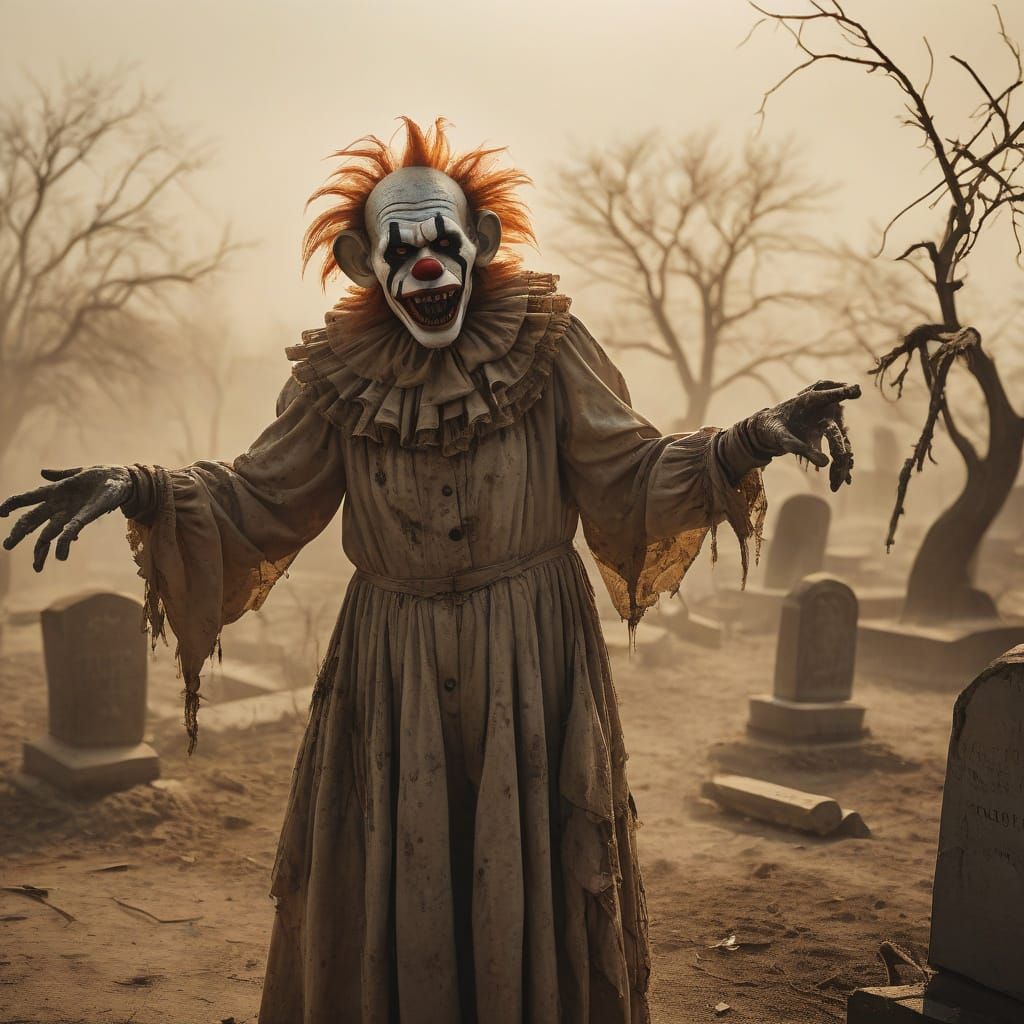 Decrepit Zombie Monkey Clown in Dust Bowl Cemetery