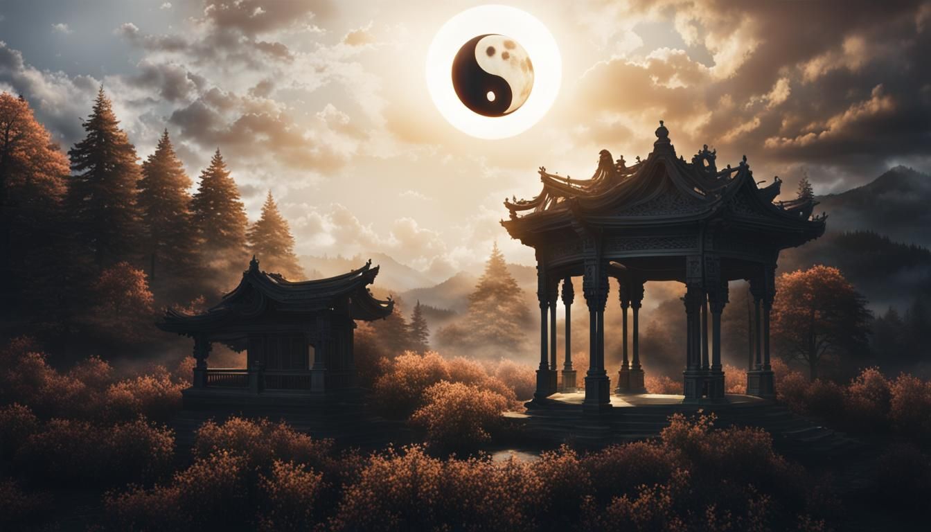 Ethereal Yin Yang Silhouette Before Eclipse