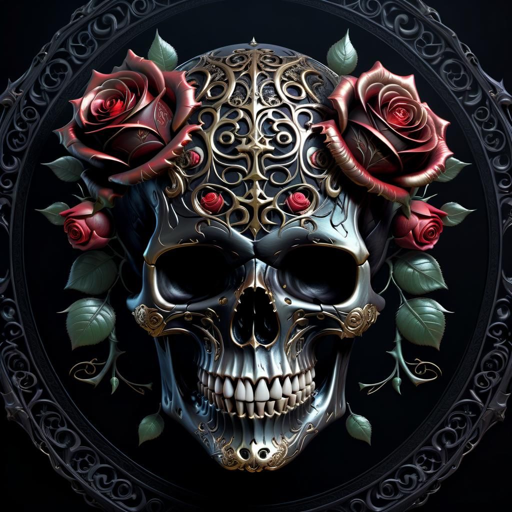 Laughing Skull with Roses: Dark Fantasy Art
