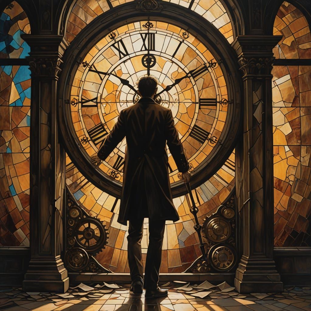 Clock Tower Marionette in 1970s Oil Painting Style