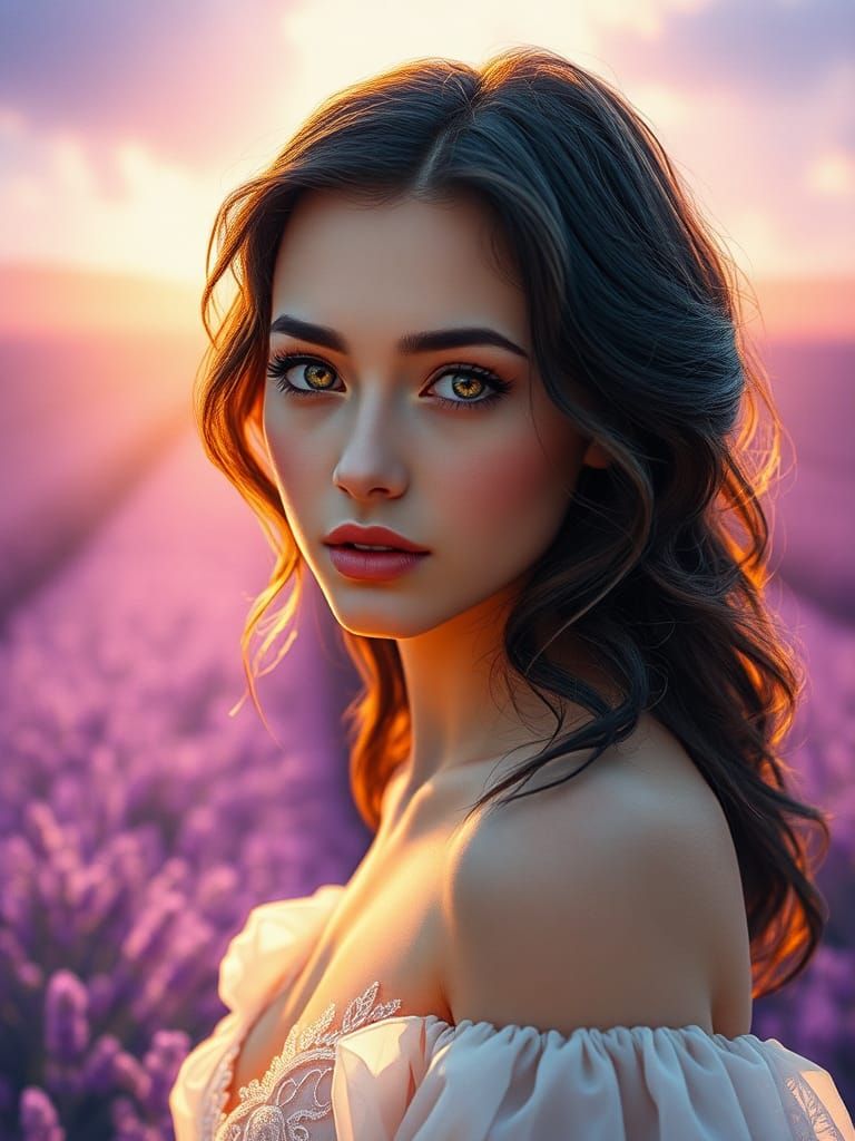 Beautiful Woman with Golden Luminescence, Digital Art
