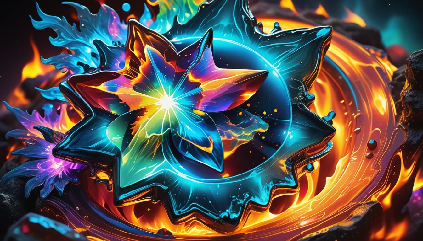 Bioluminescent Gemstone Surrounded by Swirling Flames