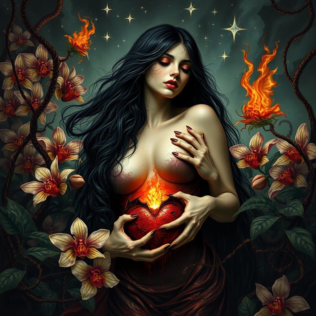 Haunting Jungle Scene with Woman in Gothic Horror Style