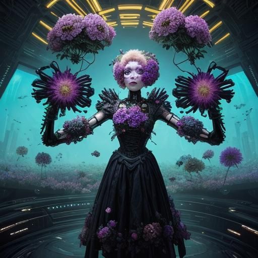 Surreal Sci-Fi Woman Creates Flowers with Bees