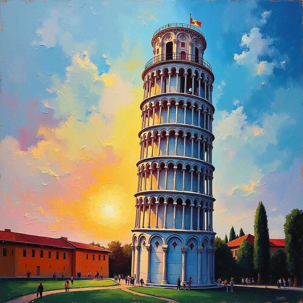Leaning Tower of Pisa in Neo-Impressionist Style