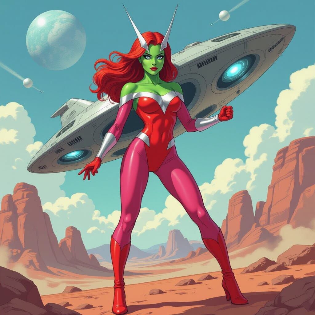 Green-Skinned Superheroine on Alien Planet