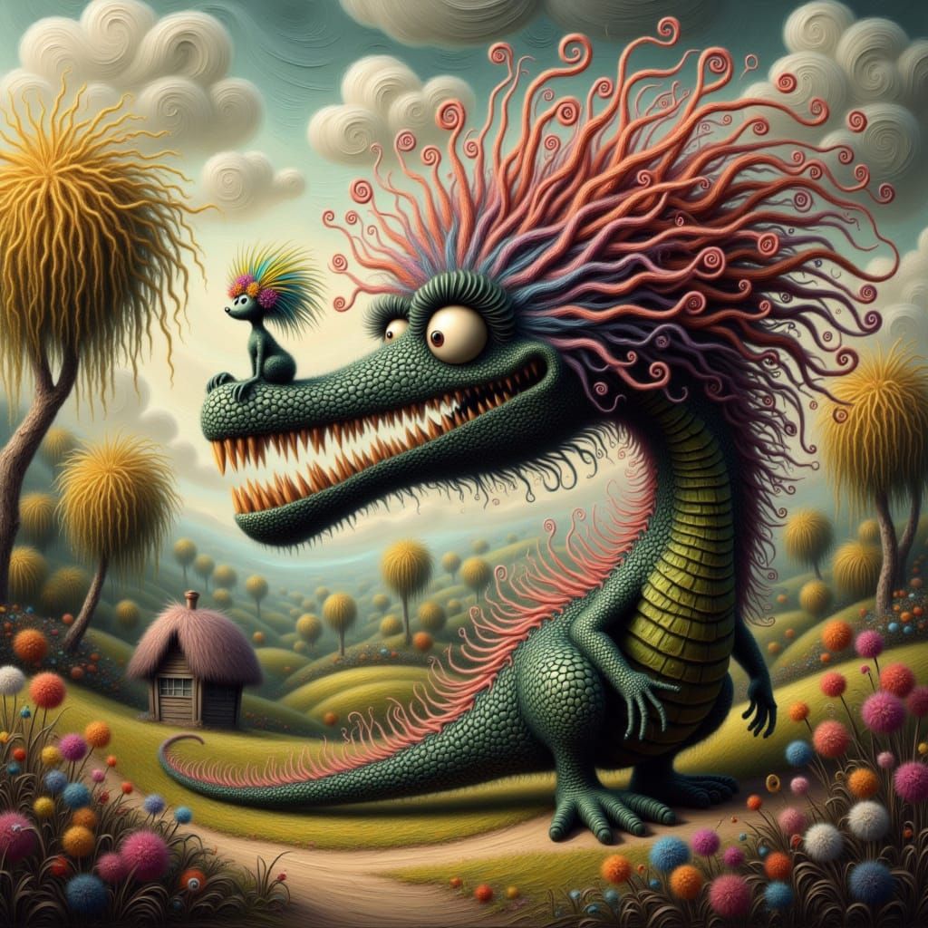 Dragon's Snout with Tiny Rainbow Creature, Whimsical Style