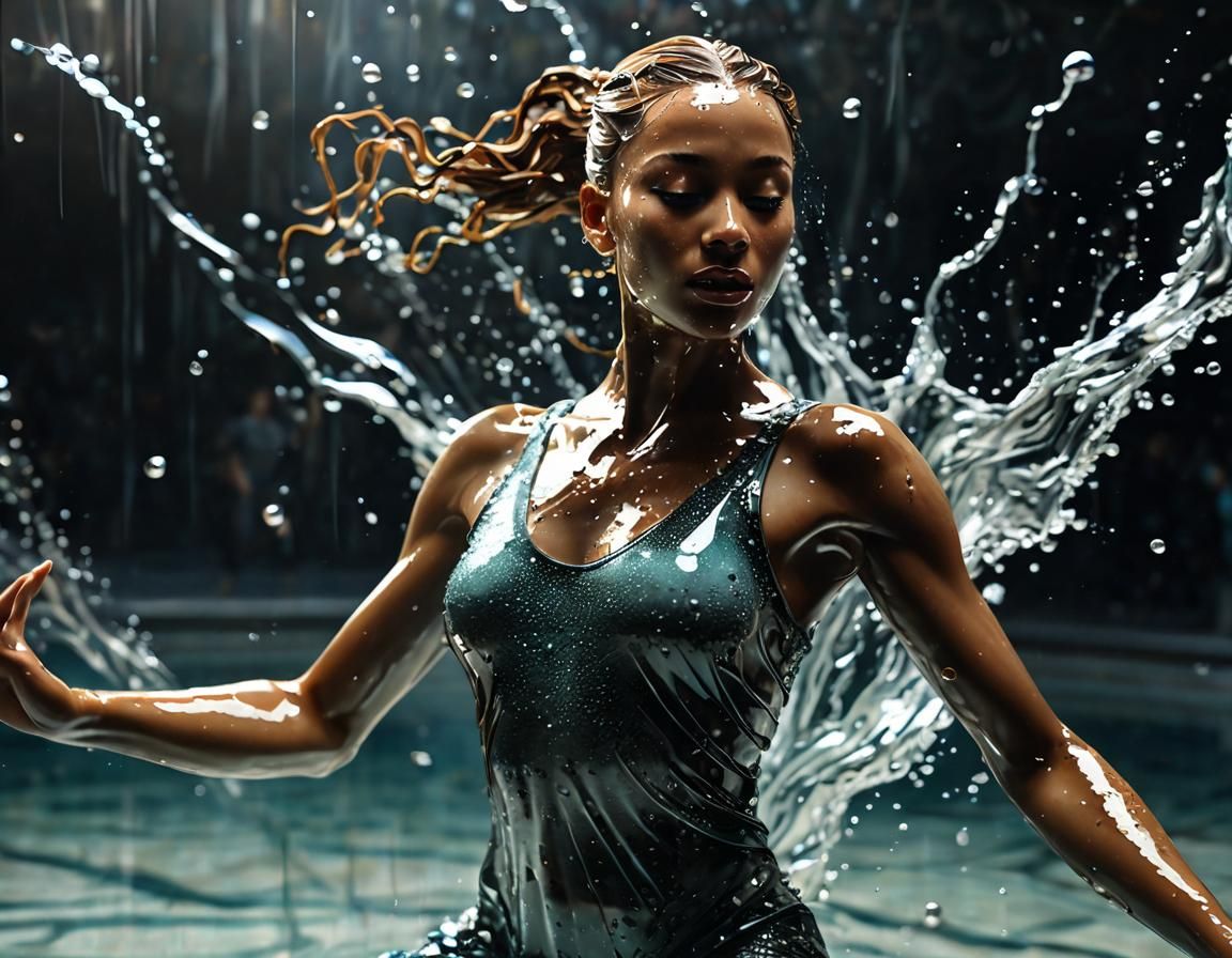 Graceful Dancer in Rippling Pool: Hyper-Realistic Digital Ar...
