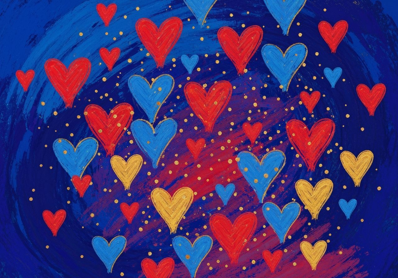 Festive Hearts in Vibrant Digital Art