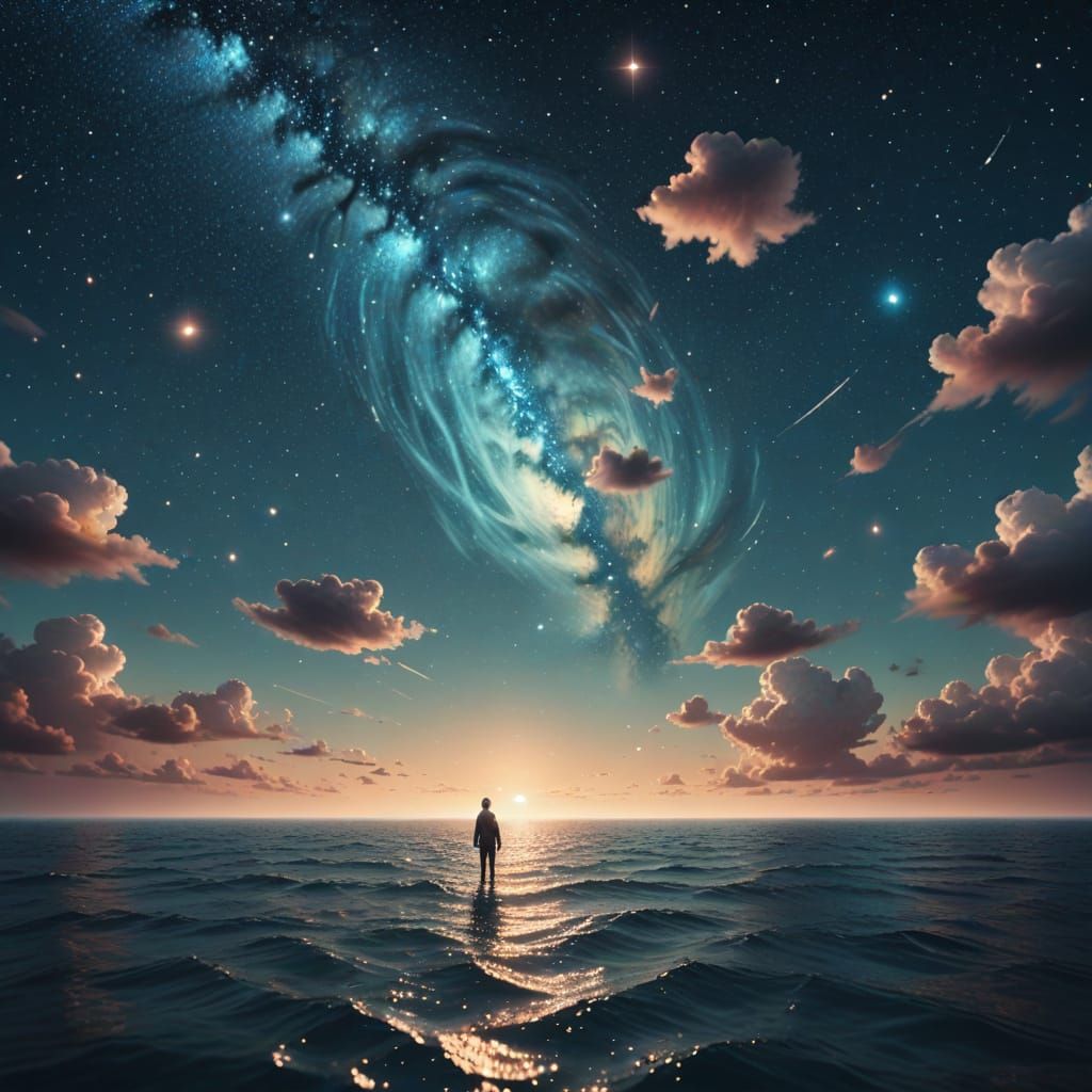 Ethereal Cosmic Wanderer in a Sea of Stars