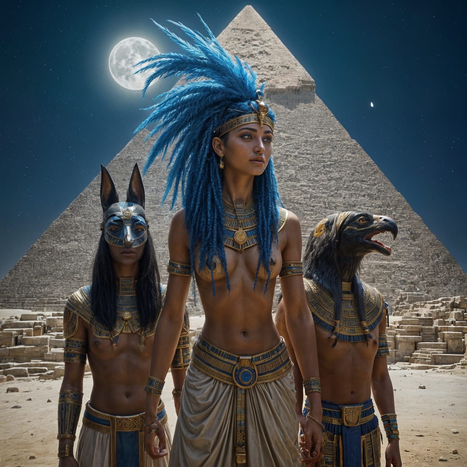 Ancient Egyptian Goddess Ma'at with Anubis and Horus in Clas...