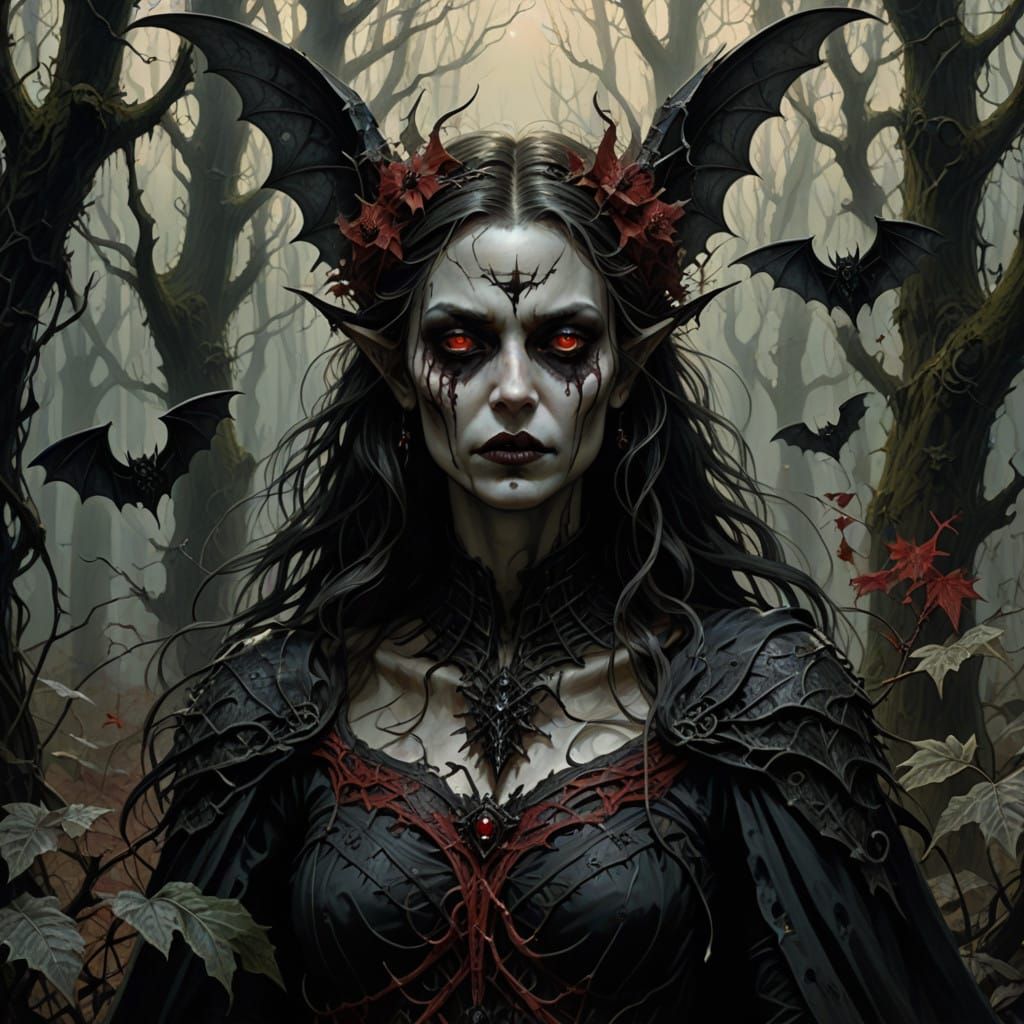 Dark Fairy Woman in a Haunting Gothic Horror Scene
