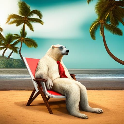 Polar Bear on Hawaii Beach in Detailed Digital Painting