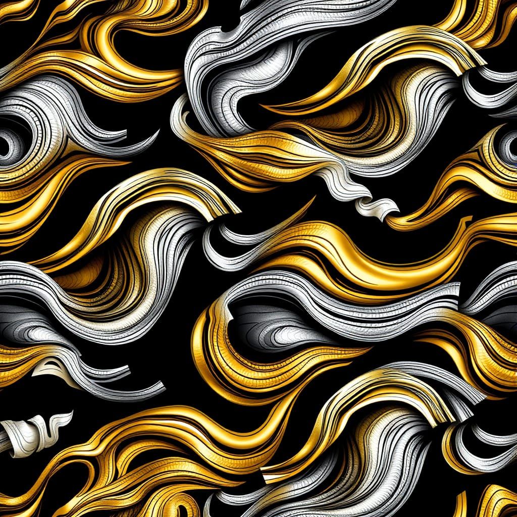 Bold Abstract Wave Wallpaper in Metallic Gold and Silver