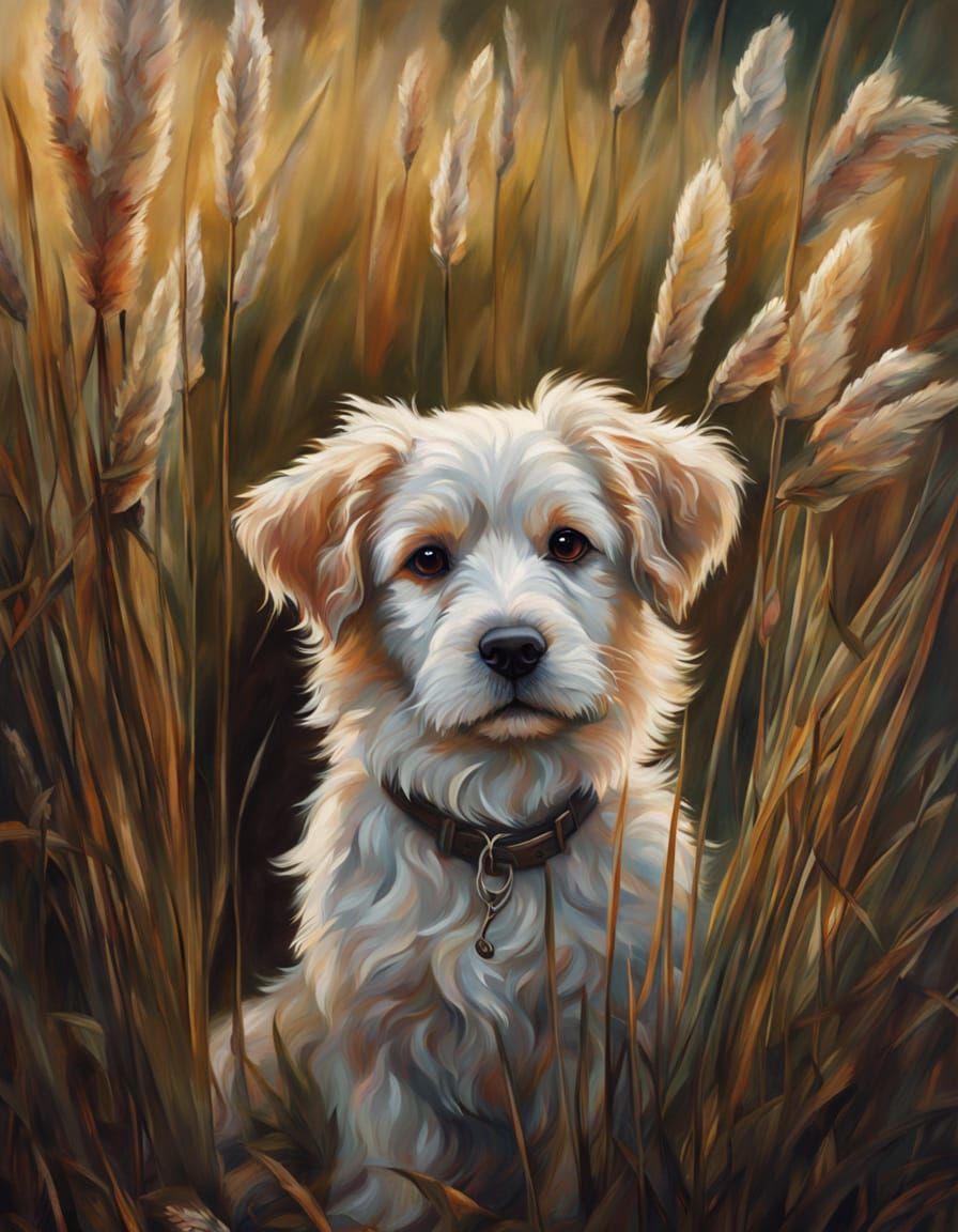 Gentle Morning Scene with Curly Haired Puppy