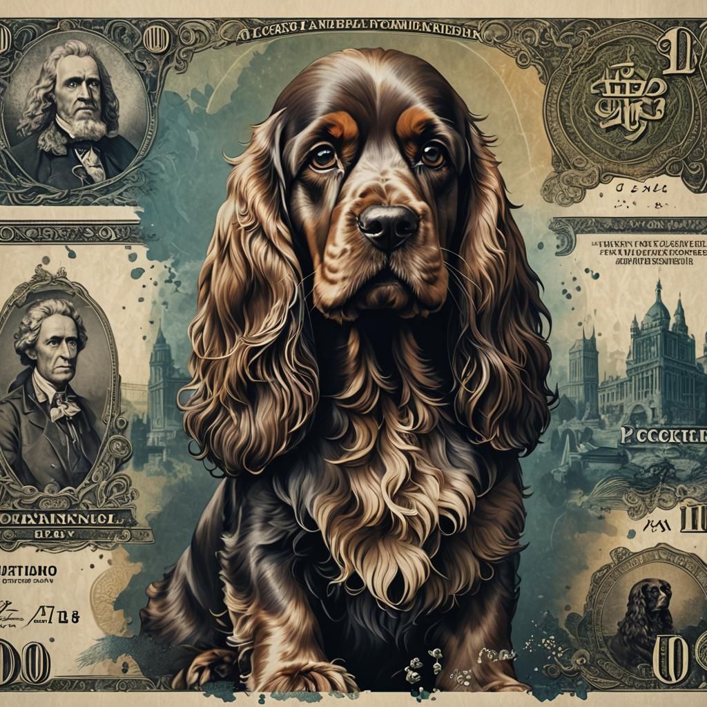Cocker Spaniel Art Banknote in Detailed Matte Painting
