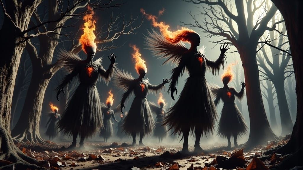 Ghouls Emerge at Night in Gothic Horror Style