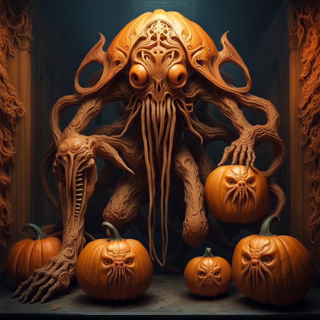 Cthulhu very proud of his self-portrait carvings