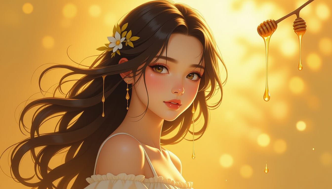Maiden with Honey in Hair in Golden Light