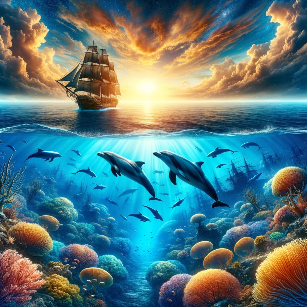 Underwater Universe in Golden Sunset Splendor