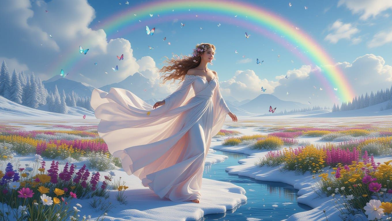 Spring Goddess Ignites Vibrant Colors in a Frozen Winter Won...