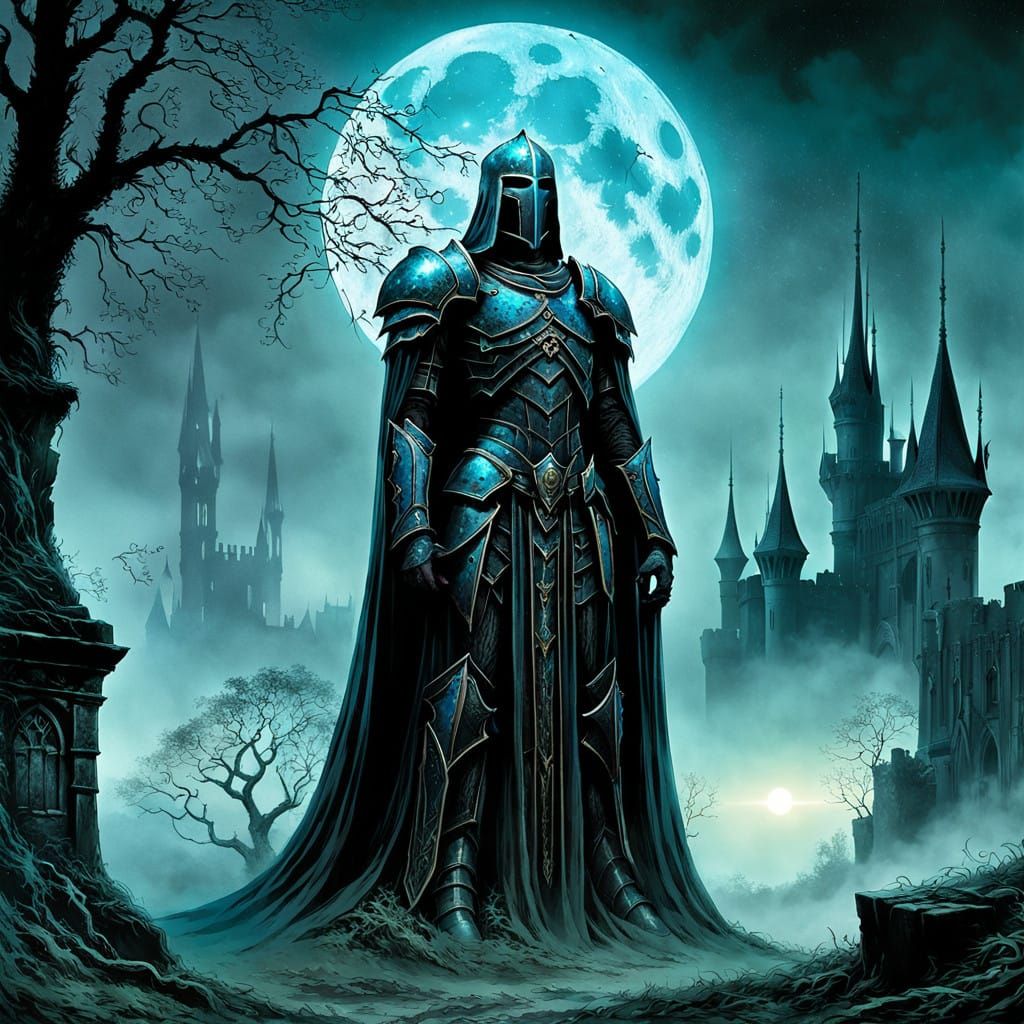 Spectral Knight Under Full Moonlight