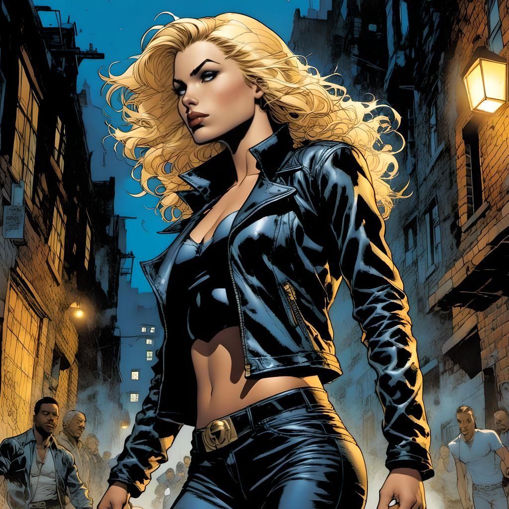 Black Canary Comic Book Art in Watercolor Style