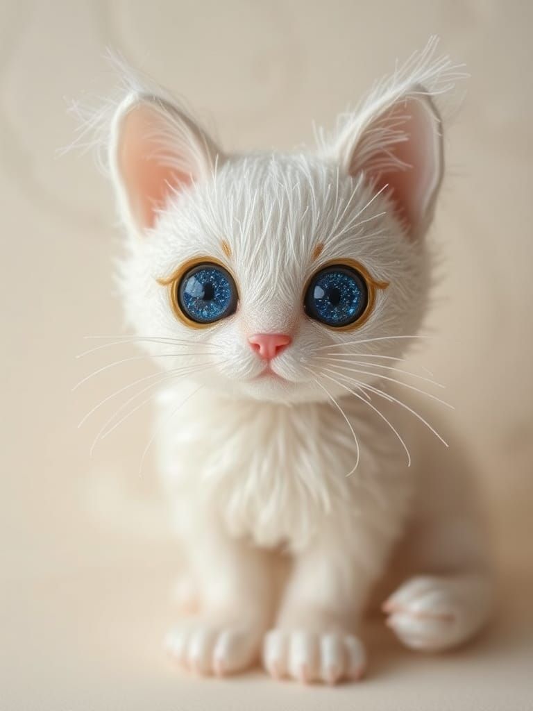 Shimmering Kitten with Sapphire Eyes in Dreamlike Illustrati...
