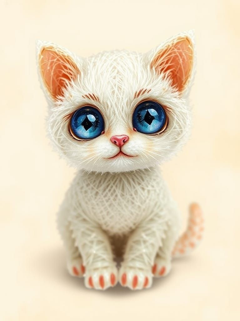 Thread Kitten with Sapphire Eyes in Art Nouveau Style