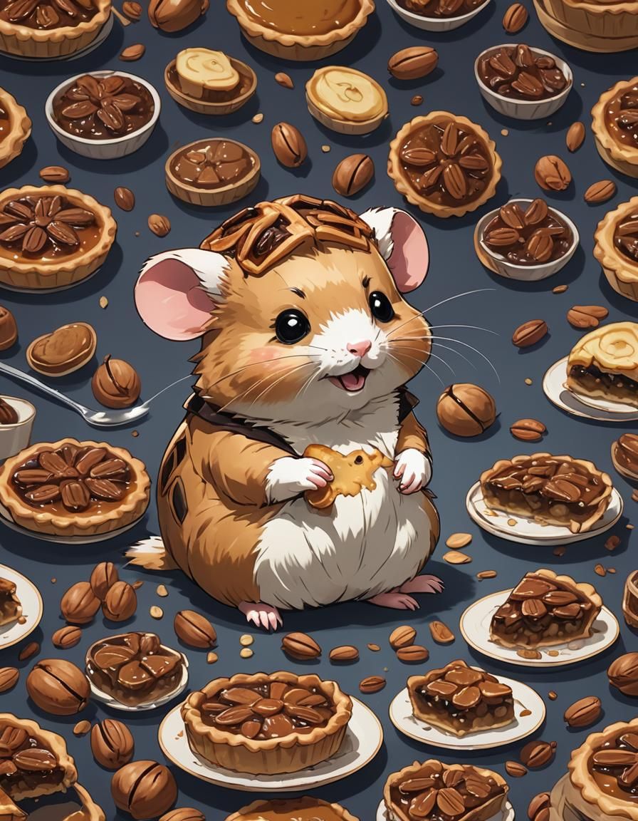Hamster Enjoys Pecan Pie in Anime Style