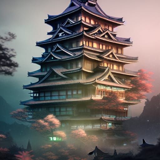 Fantasy Japanese Castle: Anime-Inspired Digital Art