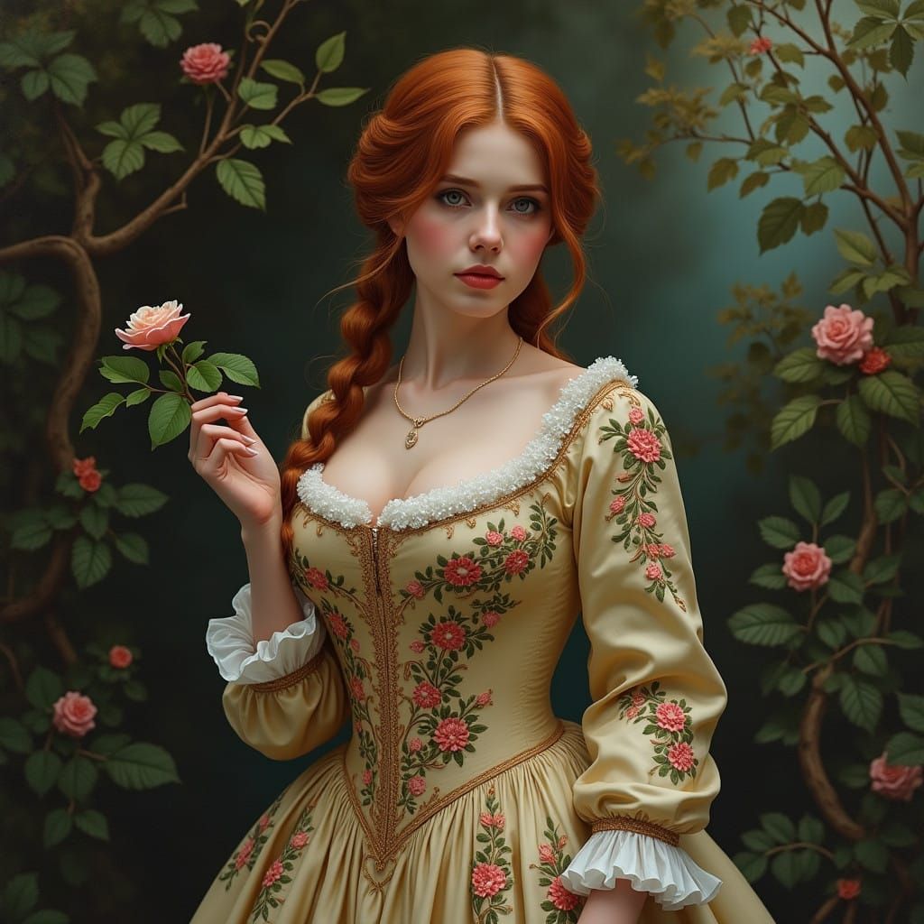 Elegant Regency Fantasy Portrait in Intricate Oil Brushwork