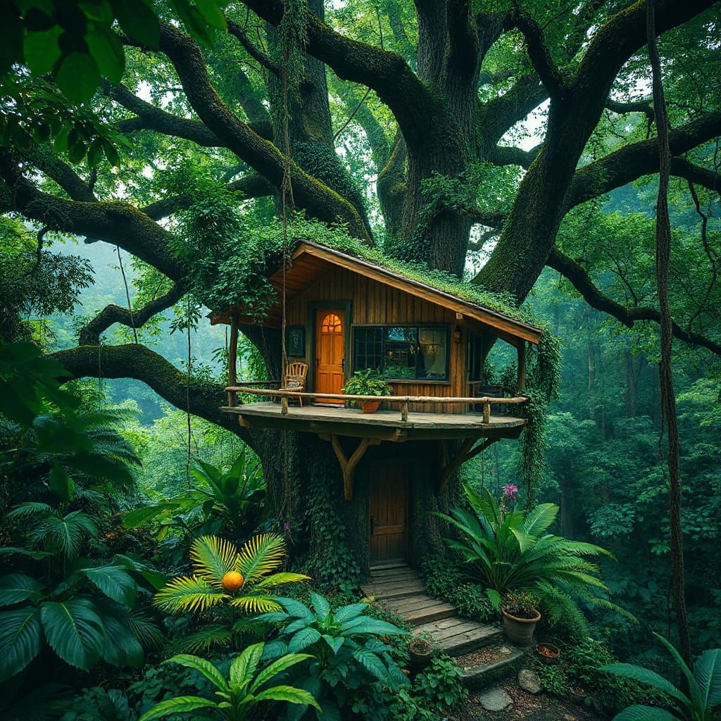 Tree house with panoramic rainforest canopy  veiws