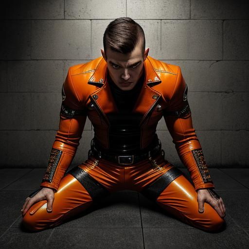 Muscular Man in Leather Uniform in Dungeon