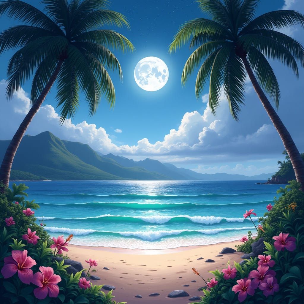 Dreamy Hawaiian Island at Sunset