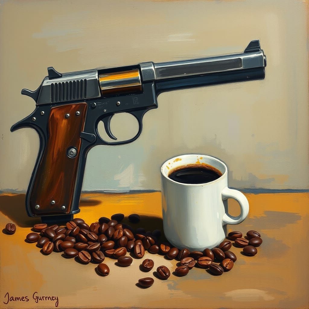 Abstract Coffee and Pistol in Rothko Style