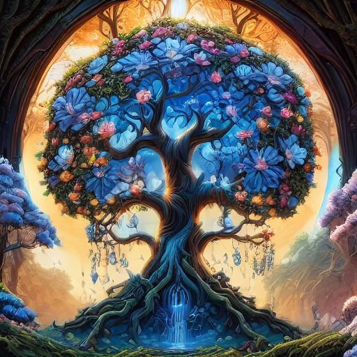 Magical Cosmic Tree of Life in Fantasy Style