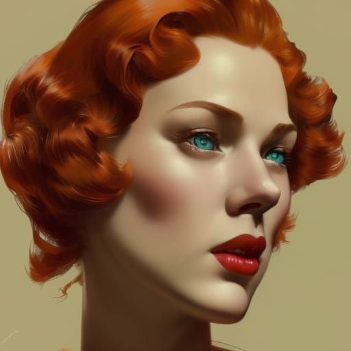 Redhead Woman 1940s Pin-Up Portrait in 8K