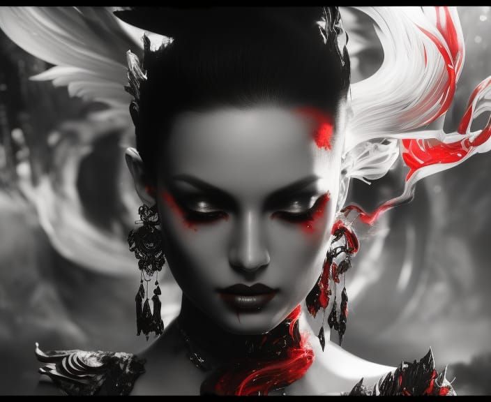 Monochrome Portrait with Red Blood Accents