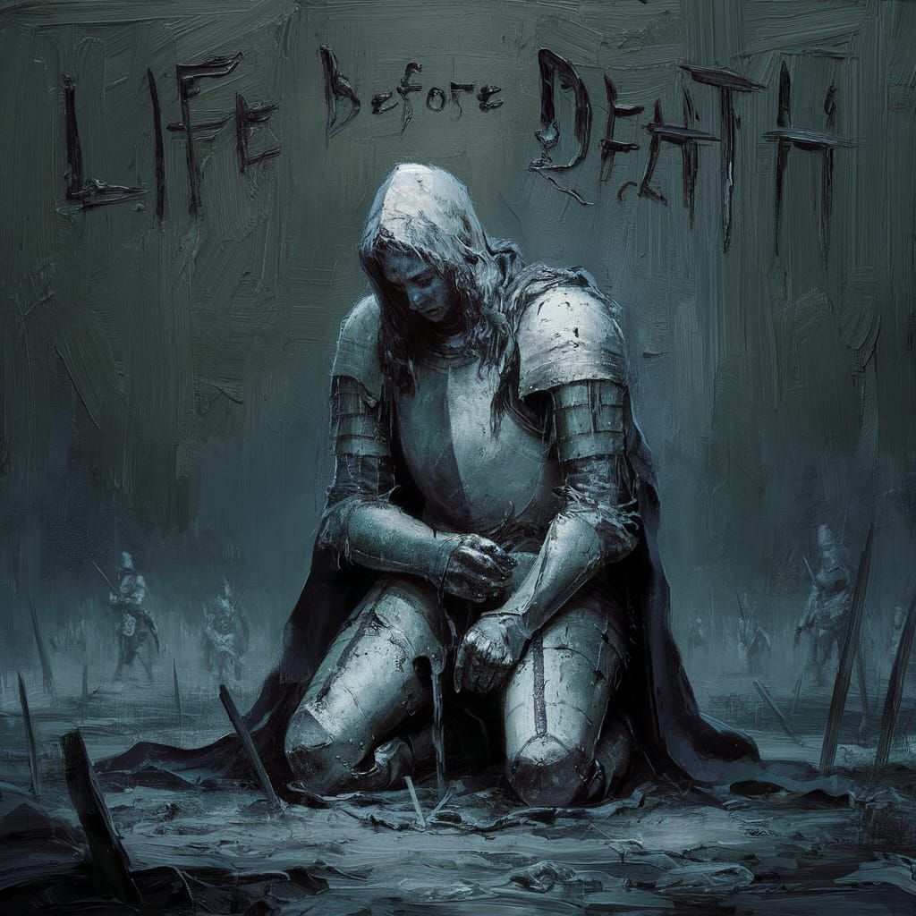 Knight's Sorrow: Impasto Painting on a Ghostly Battlefield