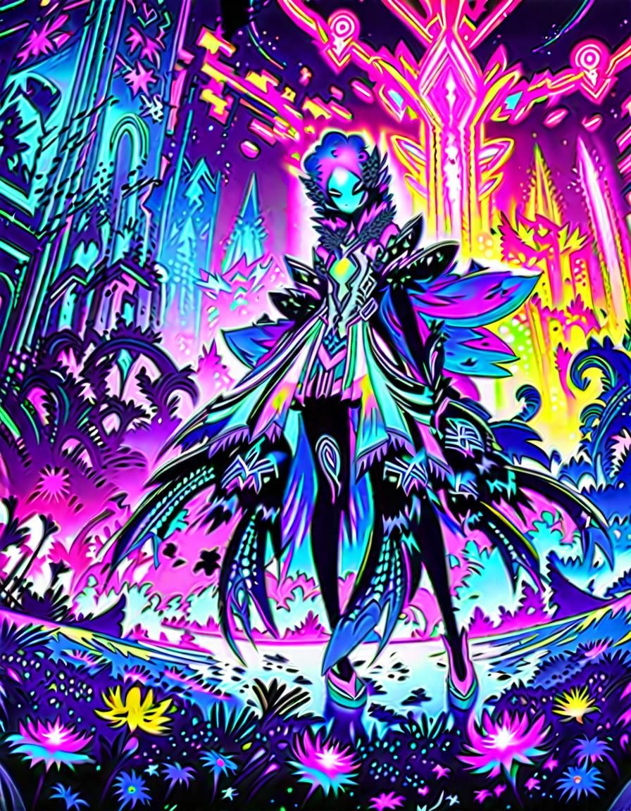 Neon Fantasy Manga Artwork with Floating Robe