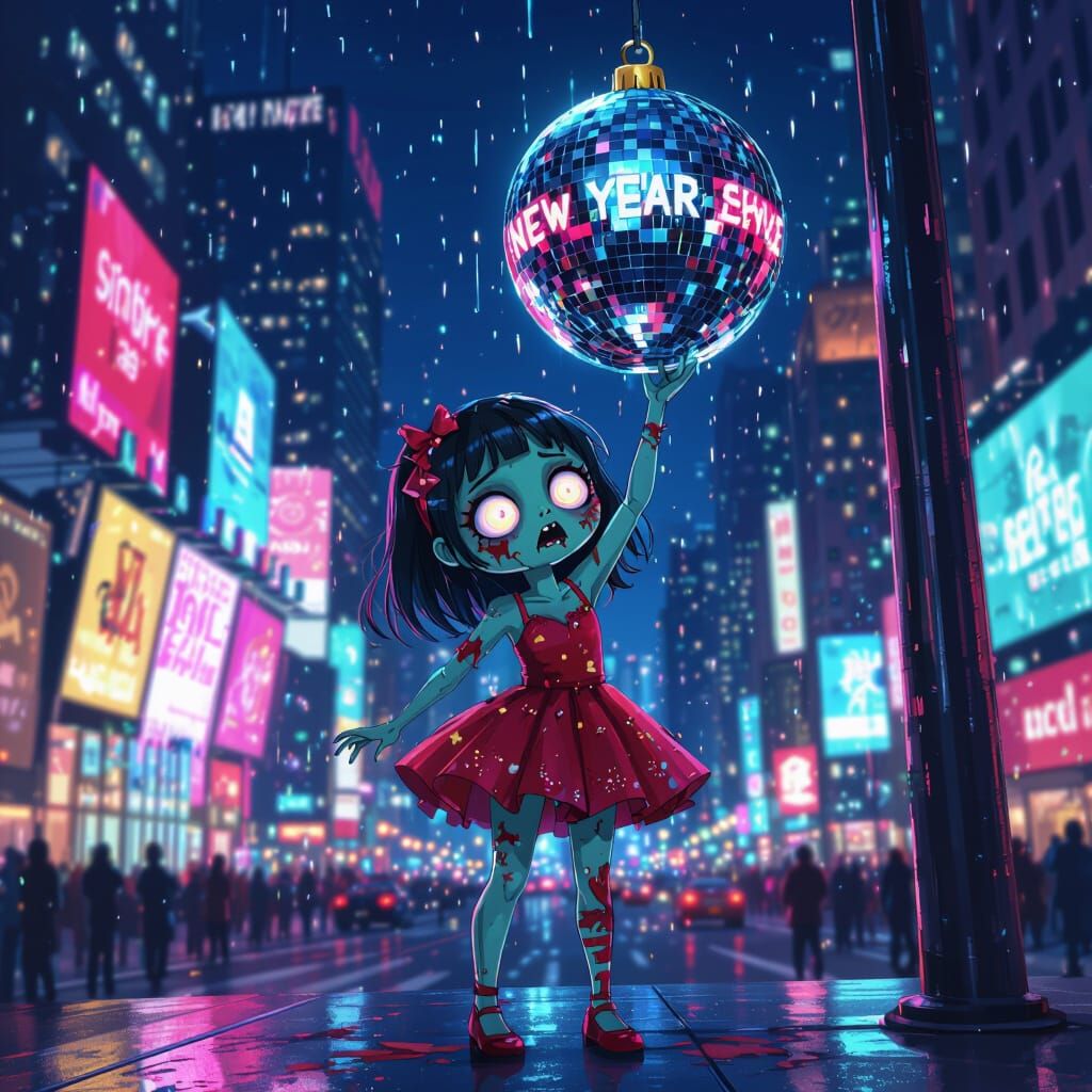Zombie Girl Celebrates New Year's Eve in Times Square