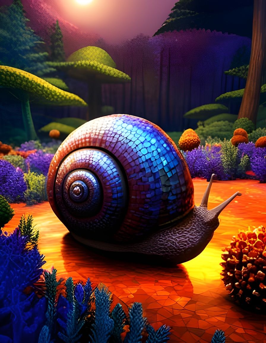 Snail with Mosaic Shell in Golden Hour Lighting