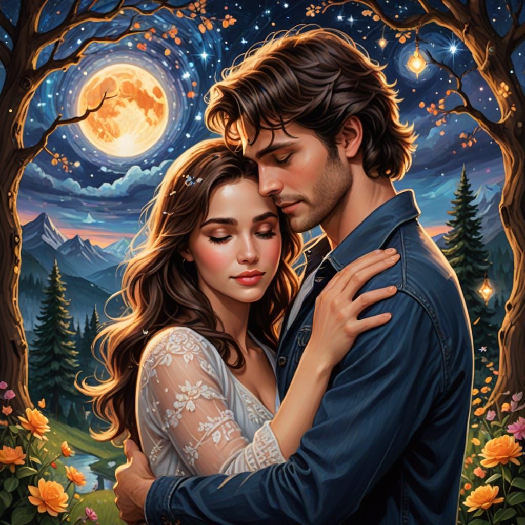 Figures Embracing in a Magical Glow