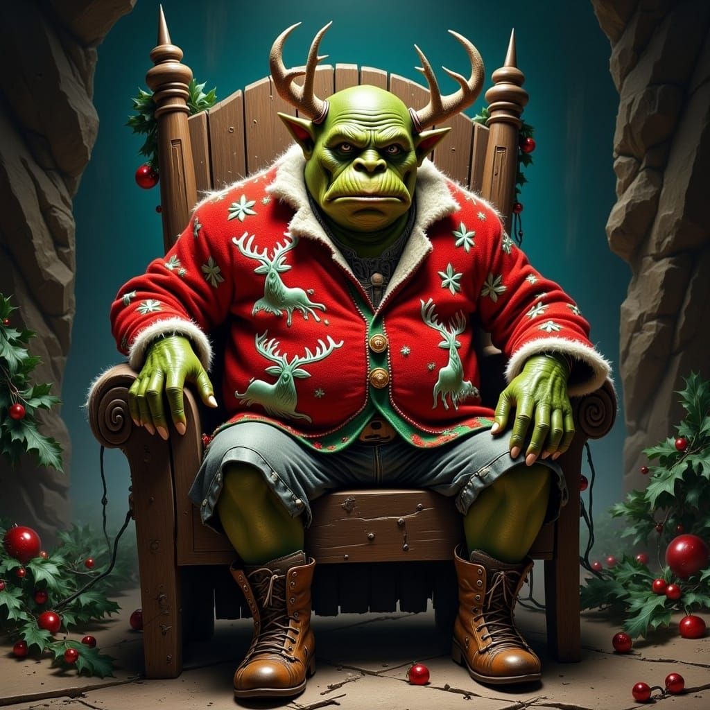 Gritty Orc in Festive, Flashing Christmas Sweater