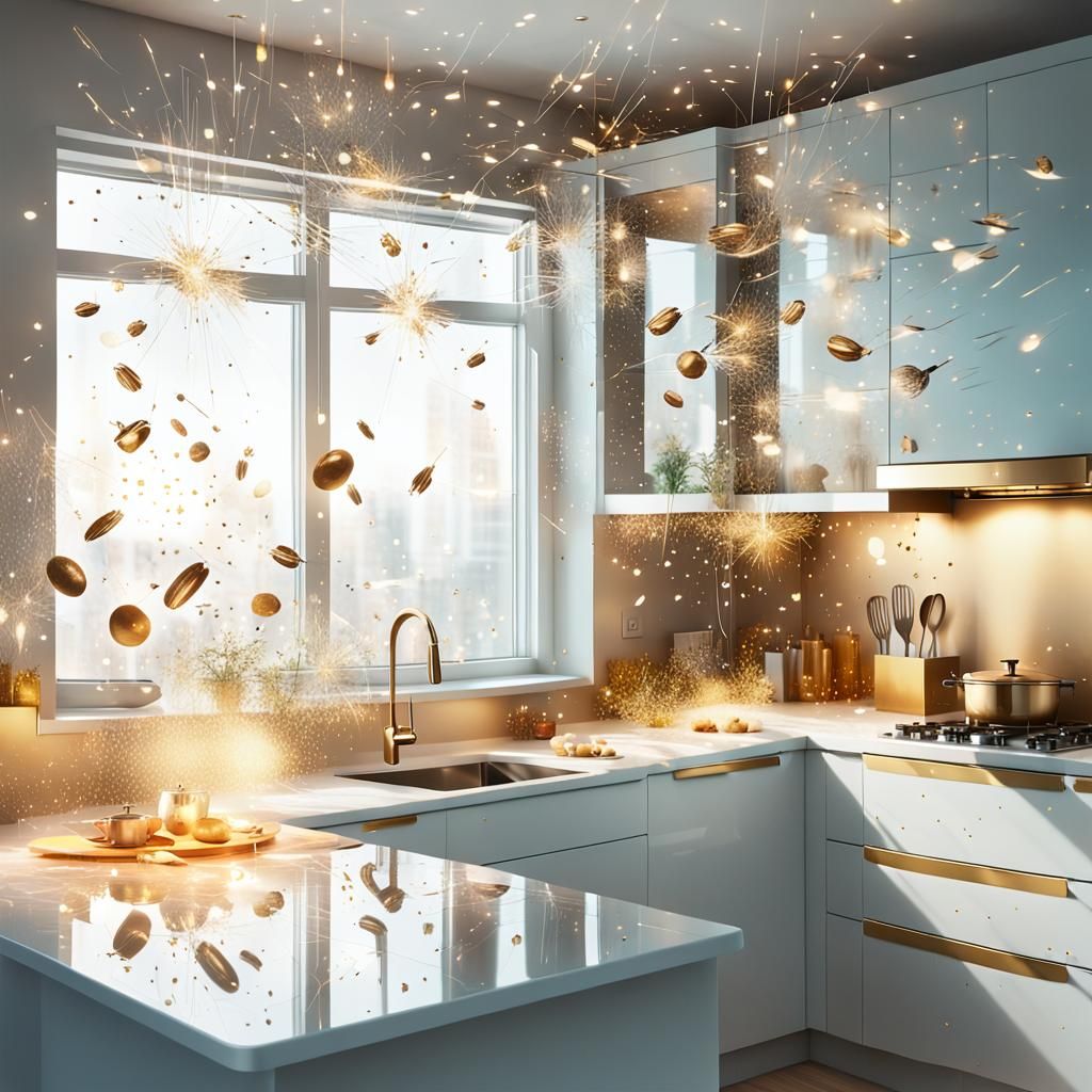 Magical Realism Kitchen with Levitation and Sparks