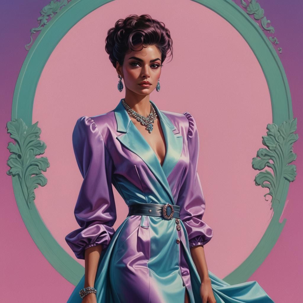 Stylish Mafia Lady in 80's Pastel Concept Art