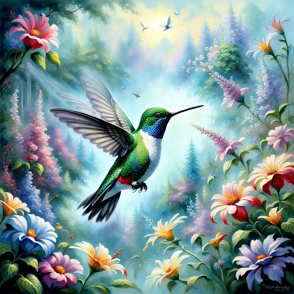 Floral Hummingbird in Ethereal Fantasy Style